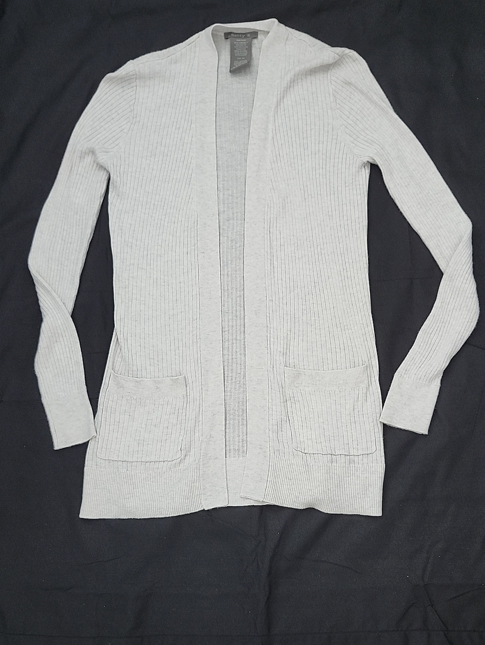 Light Gray Open-Front Ribbed Cardigan Lighweight Sweater